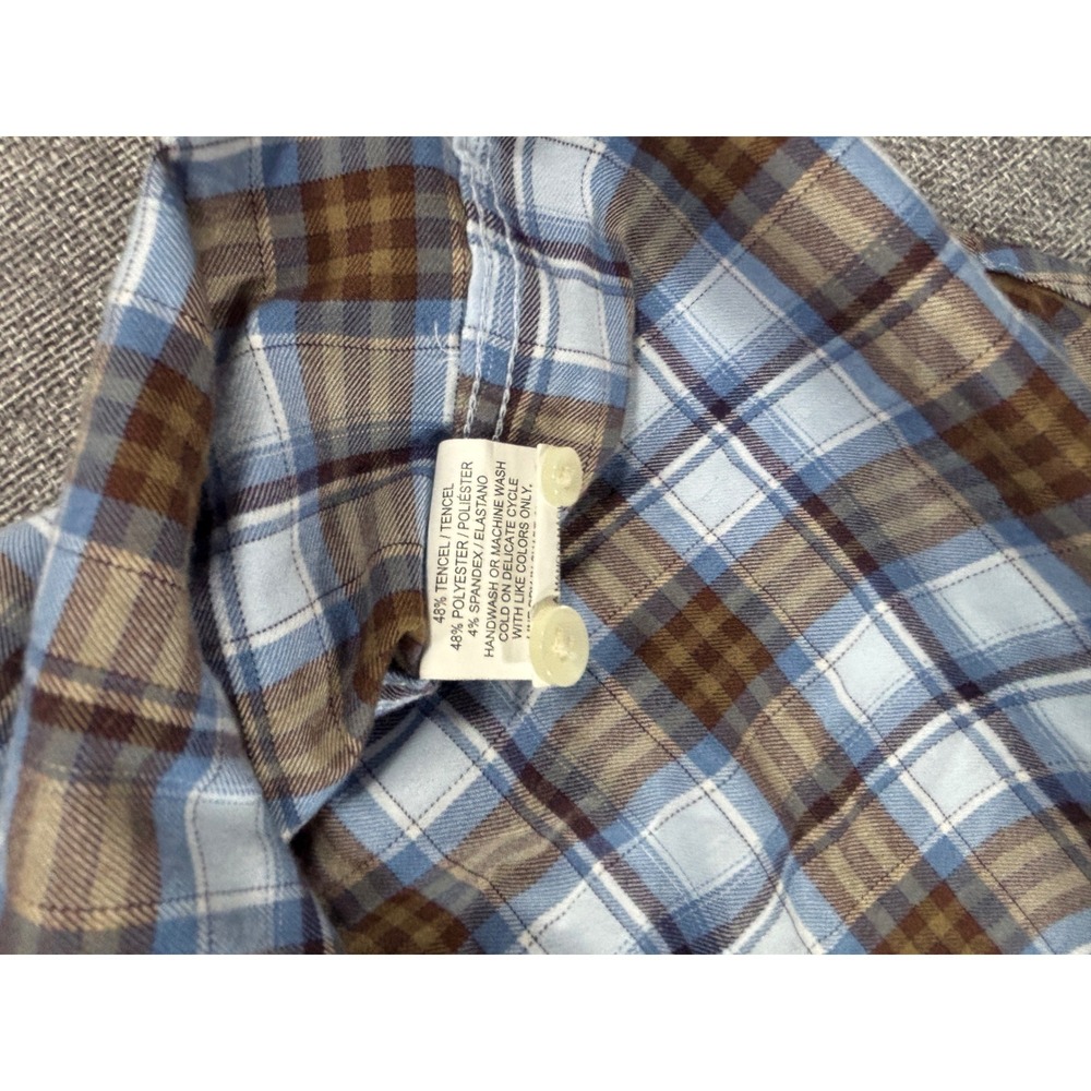 Savannah Shirt Plaid Button Down Long Sleeve Blue Brown Tencel Stretch Women's L - Picture 5 of 11